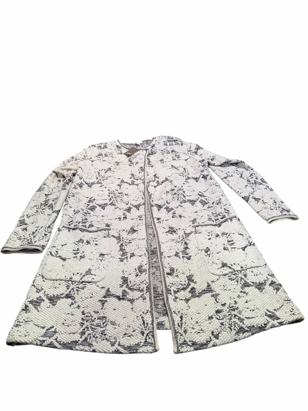 J Jill Jacquard Topper Longline Sweater Cardigan Jacket Open Front Floral Small - Picture 2 of 6